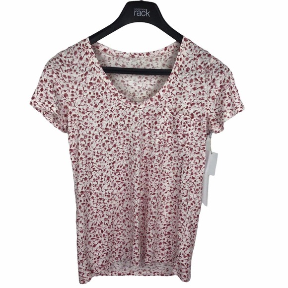 Caslon Short Sleeve T-Shirt Red Ivory Print Knit Scoop Neck Tee Womens Small - Picture 2 of 4